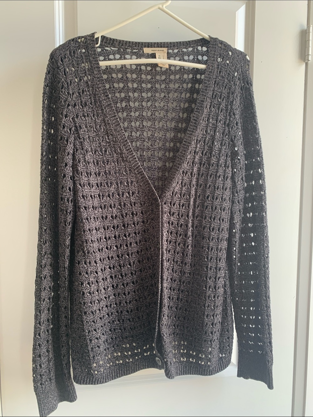 DKNY Open-Knit V-Neck Cardigan - Charcoal Gray
